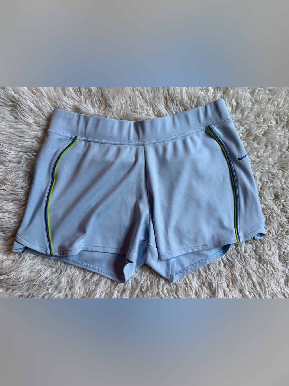 Nike Light Blue Athletic Shorts with Neon & Royal Blue Trim